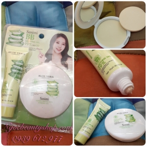 Bộ đôi kem nền và phấn trang điểm BB Cream Sasimi Aloe Vera Soothing Gel 99% SPF50